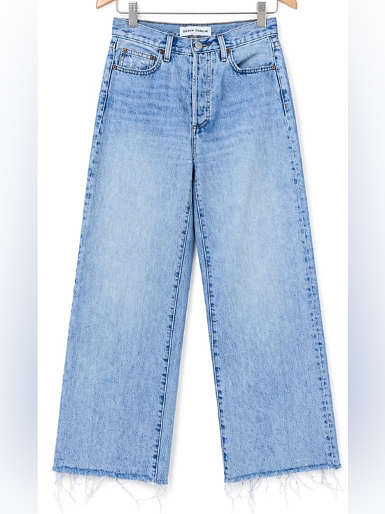 Denim Forum Denim - Denim Forum Farrah High Rise Wide Leg Jeans 26 Light Wash Raw Hem Organic Cotton